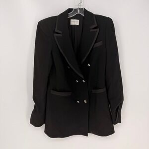 Valentina Shah Blazer Womens 8 Black Double Breasted Satin Trim Italy Luxury